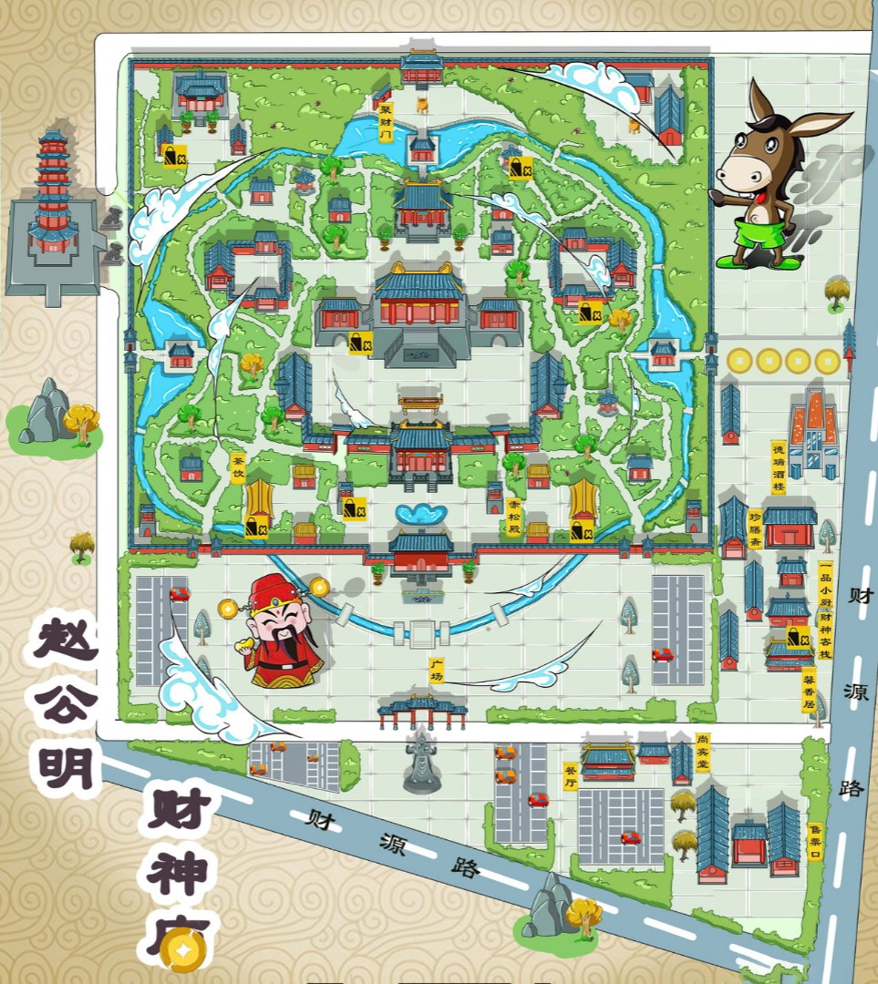 芮城寺庙类手绘地图